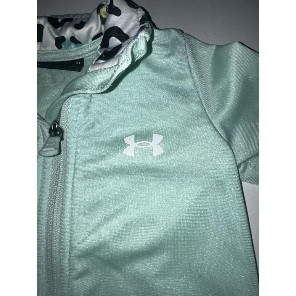 Under Armour Girls 2T Zip Up Jacket, Sea Foam With Leopard Around Collar - Picture 5 of 7